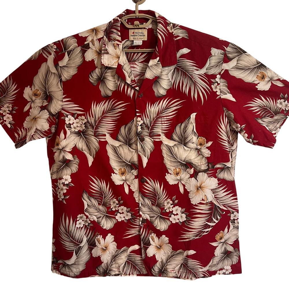 Royal Hawaiian Creations Made in Hawaii Red Floral Aloha Camp Shirt XL Cotton